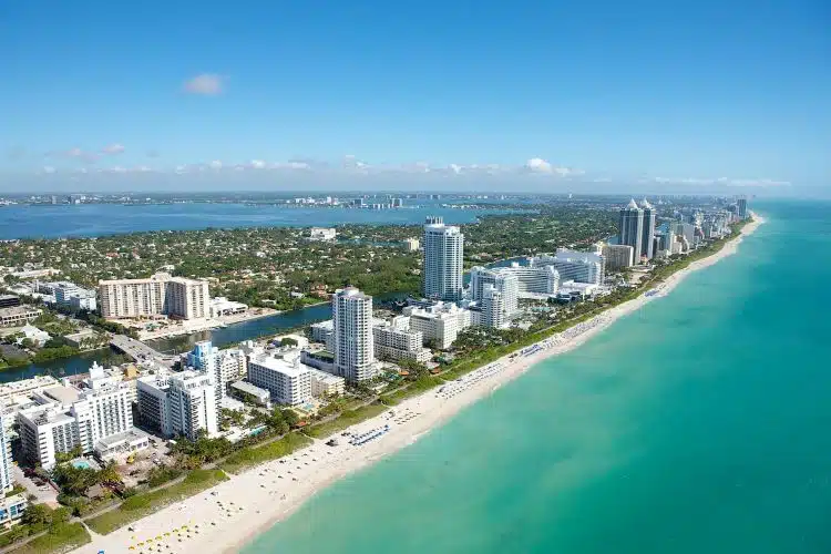Buildings and skyscrapers near the shore in Miami Beach
