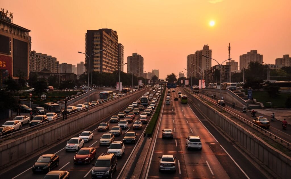 traffic jam during the golden hour