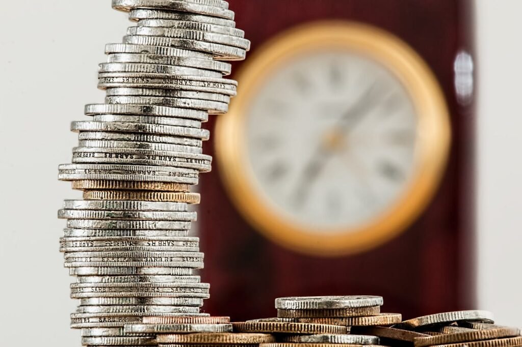 coins and clock